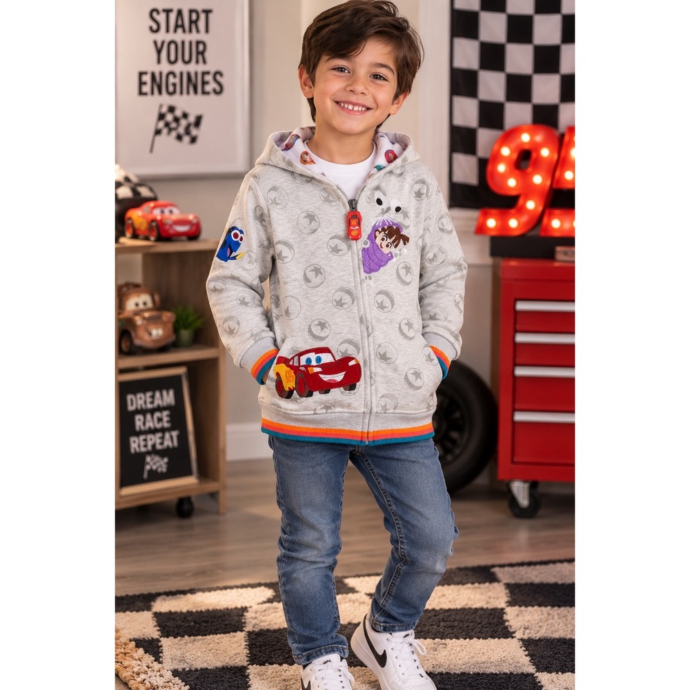 Disney Pixar Zip Hoodie Jacket Kids 7 Gray NEW 100th Anniversary McQueen